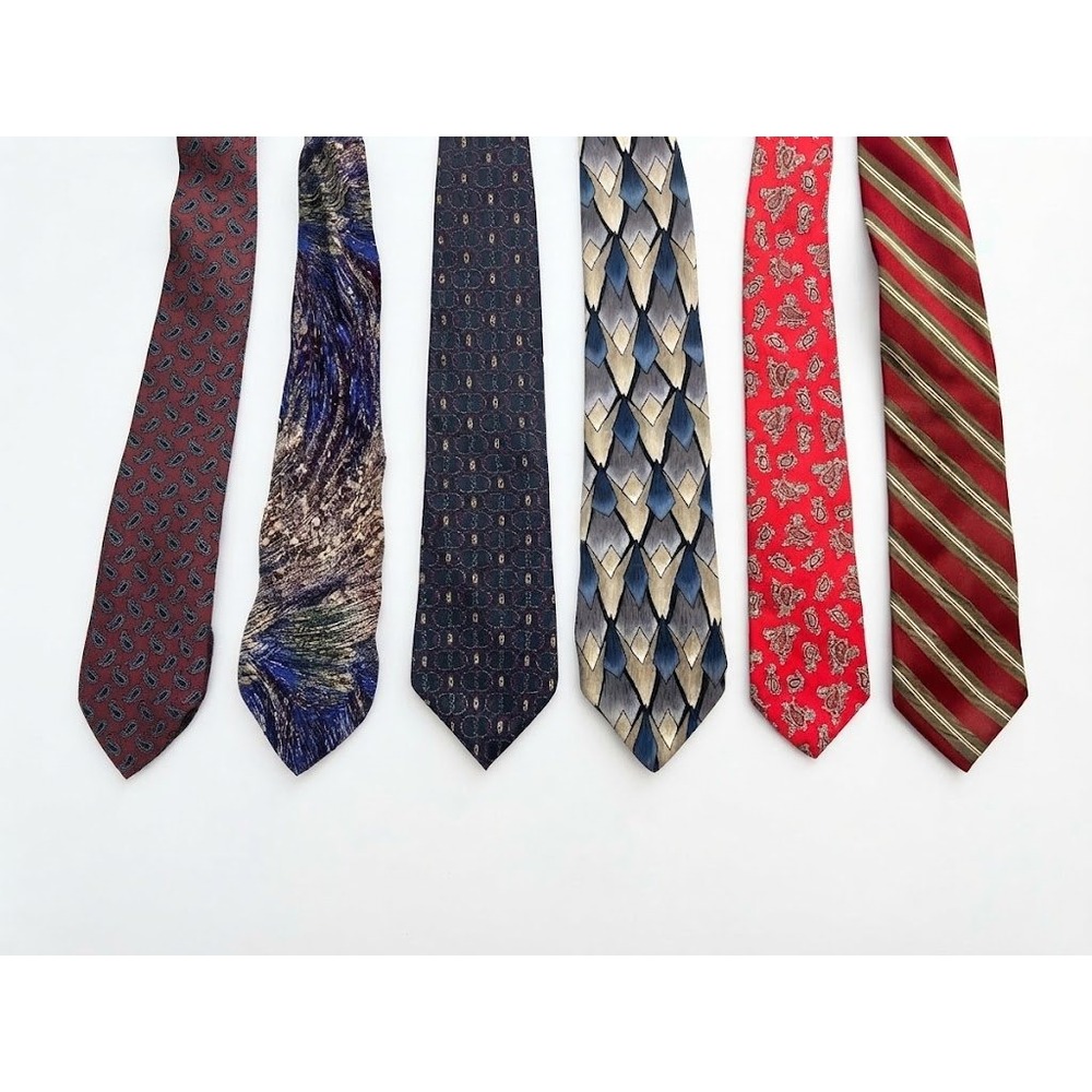 Corporate Necktie Lot Mens OS Multicolored Excellent Paisley Stripe Silk Mix 6pc